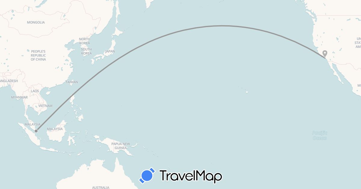 TravelMap itinerary: driving, plane in Singapore, United States (Asia, North America)